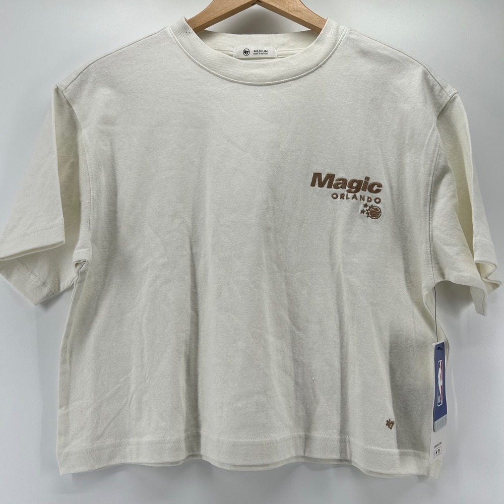 '47 Brand Orlando Magic T-Shirt Women Medium Cream Cropped NBA Graphic Tee NEW